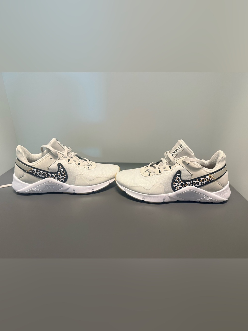 Nike Cream Sneakers with Leopard Print Swoosh